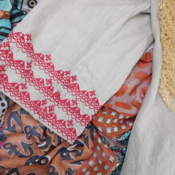 New Johnny Was Camille Draped Embroidered Grey Red Cardigan Sz L - Picture 15 of 16